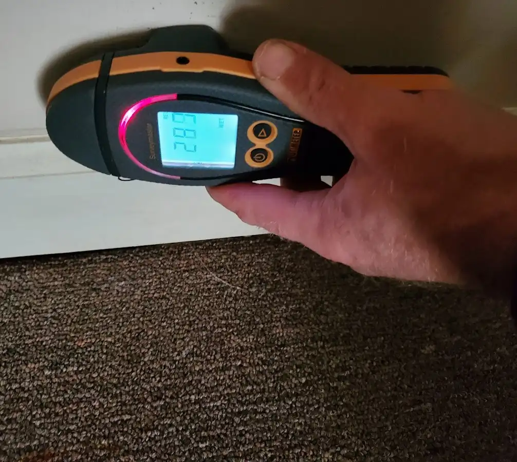 Moisture detection at baseboard during Storm Damage Restoration in Wilmer